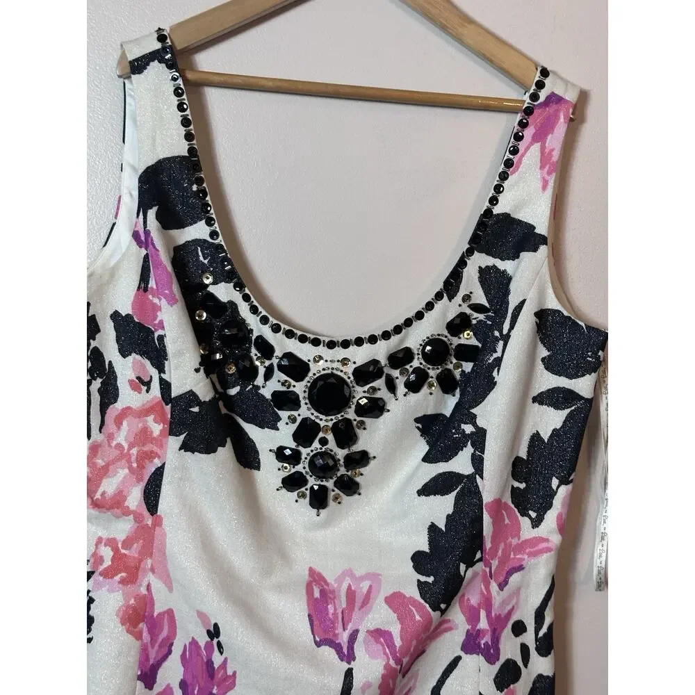 Lilly Pulitzer Dress Womens Size 8 White Strike Of Midnight Floral Jeweled Shift - Picture 6 of 16